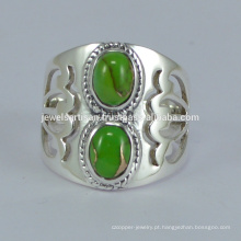 Green Copper Turquoise Gemstone 925 Solid Silver Ring Jewelry